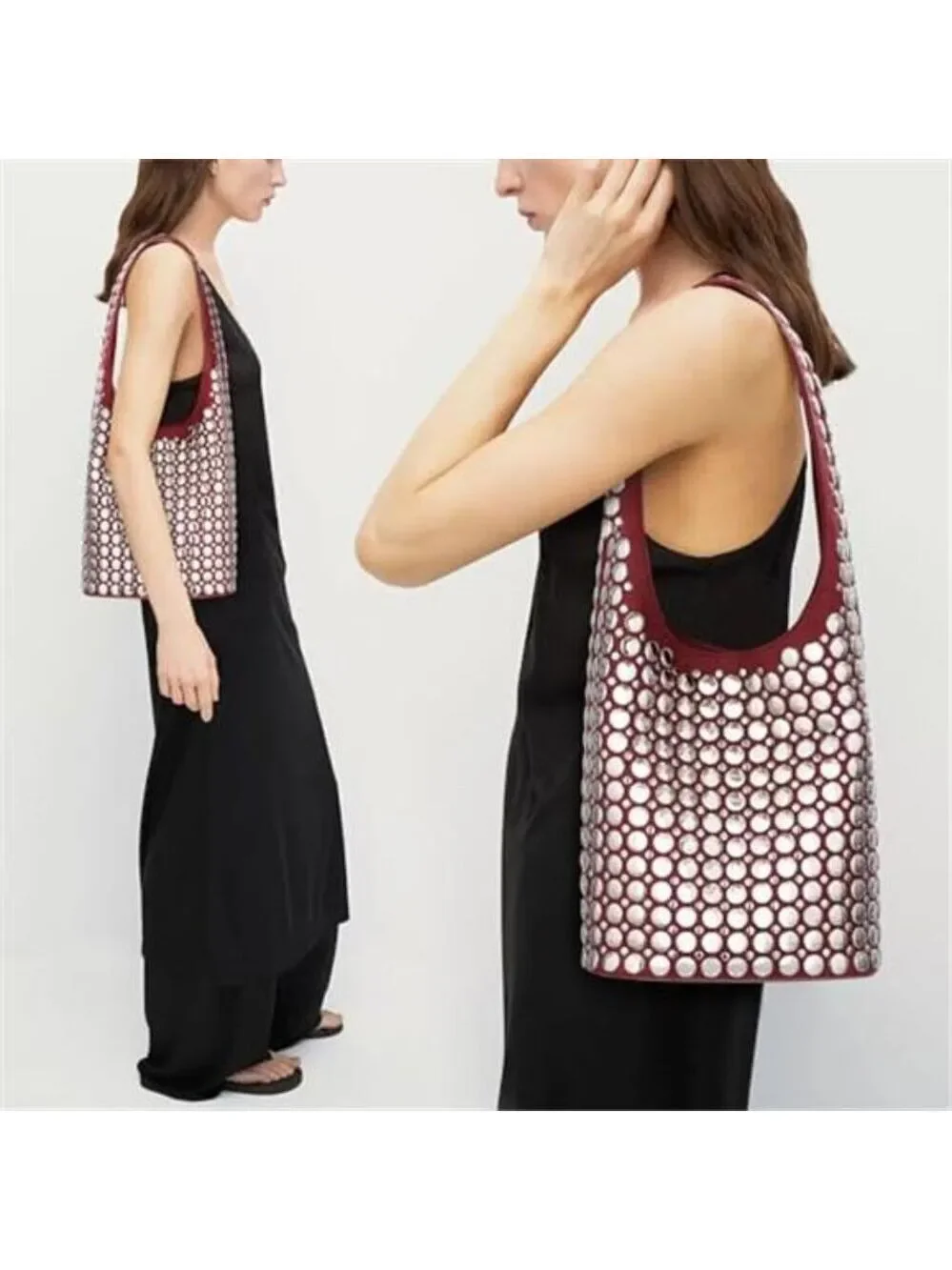 Vegan Leather Studded Tote Bag Women Y2K Hobo Shoulder Purse